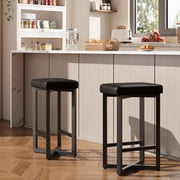 Modern Backless Bar Stools Set of 2, 24.6" Counter Height, PU Leather Upholstered Seat, Strong Metal X-Frame & Footrest, Sleek Kitchen Island or Home Bar Seating – Black, 2PC