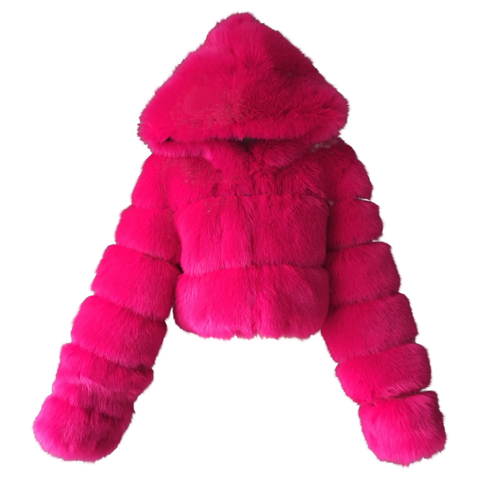 Veste à Manches Longues pour Femmes Veste Courte à Capuche en Fausse Fourrure Chaude à Manches Longues