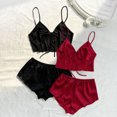 thumbnail image 2 of Birdeem Ensemble de Pyjama 2 Pcs pour Femmes Bretelles Solides Dentelle Shorts, 2 of 4