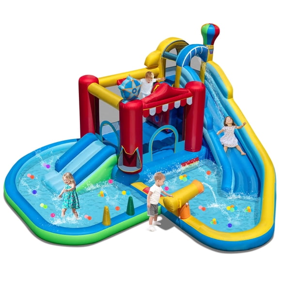 Costway Inflatable Water Park Kids Blow up Water Slide with Splash Pool Water Cannon With 950W Blower