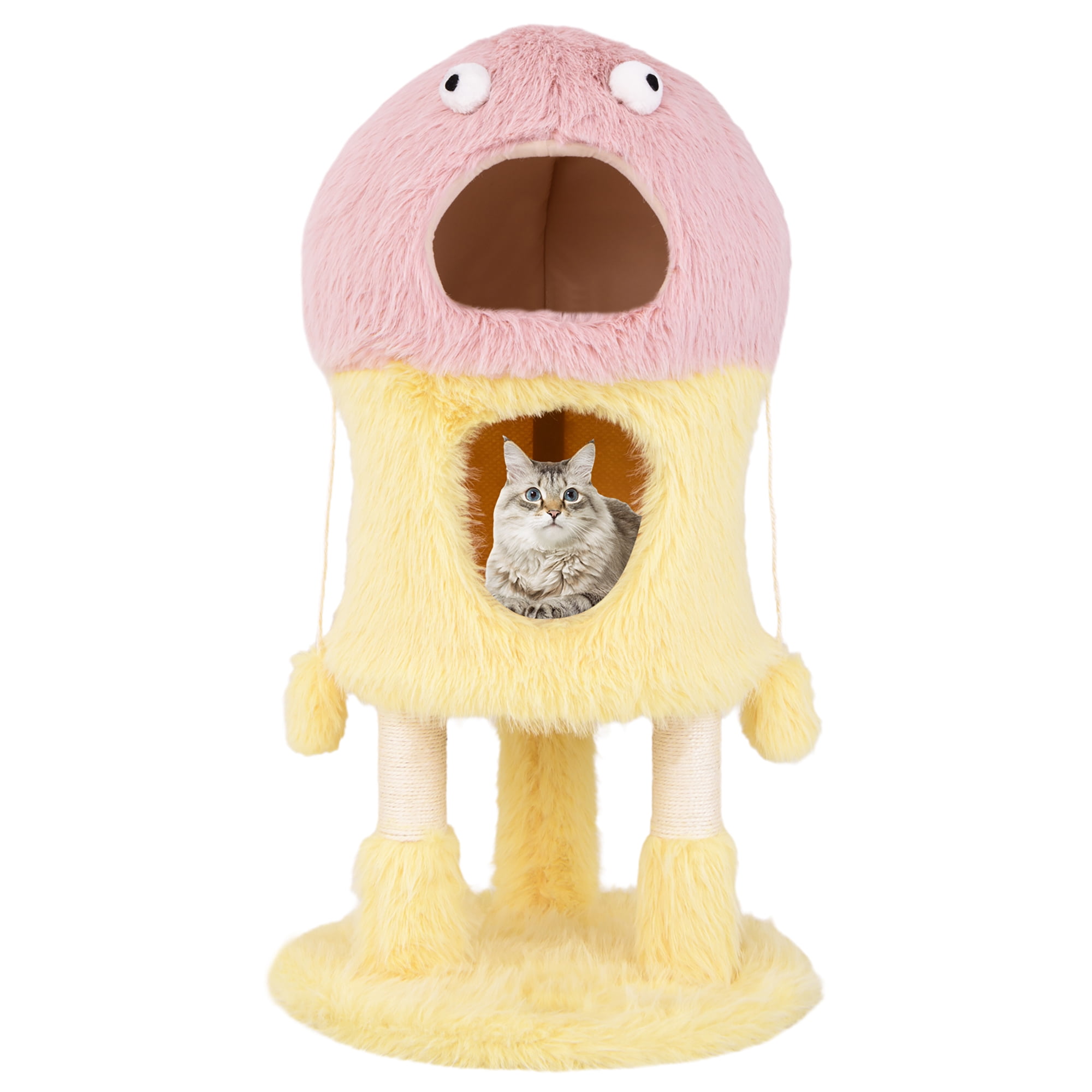 Gymax Monster-Themed Cat Tree w/ 2 Private Condos Long Plush Sisal Scratching Posts