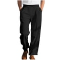 thumbnail image 1 of cfhntfmh Mens Lined Pants Stretch Dress Pants Solid Color Comfy Trousers Drawstring Lightweight Work Slacks with Pockets（Black,Large), 1 of 7