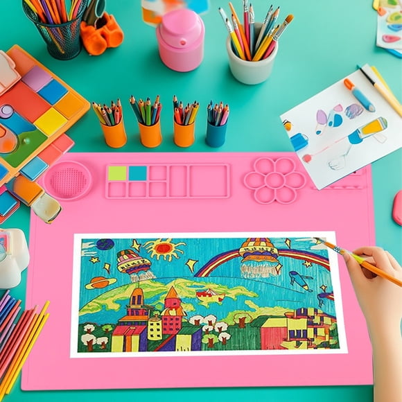 Children's Art Drawing Board Oil Painting Silicone Painting Pad Children's DIY Graffiti Clays Painting Silicone Pad Erasable And Washable 20x16in