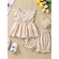 thumbnail image 2 of Faithtur Ensemble d'Été 2 Pcs pour Bébés Filles, Hauts à Volants Sans Manches à Col Ras du Cou Boutonnés + Ensemble de Shorts, 2 of 9