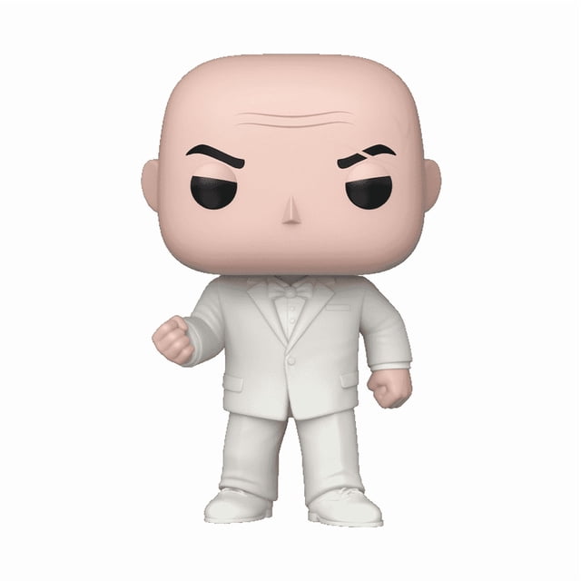 Funko Pop! Marvel : Daredevil : Born Again - Kingpin (Born Again) Bobblehead en Vinyle Montrant une Figurine en Vinyle Orientée vers l'Avant de Kingpin en Smoking Blanc avec un Nœud Papillon, des Poings Serrés et une Tête Chauve avec des Sourcils Noirs et une Cicatrice au-Dessus de l'Oeil Droit, Se Tenant Plus de Trois Pouces de Haut sur un Fond Blanc, Convient aux collections Bobblehead et aux fans de Marvel.