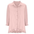 thumbnail image 4 of BVOFAR Women's Cotton Linen Button Down Shirts Summer Solid Color Blouses Trendy Casual 3/4 Sleeve Tops Ruffle Hem Plus Size T-Shirts, 4 of 6