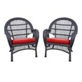 thumbnail image 1 of Jeco Chaise en Osier Couleur Espresso avec Coussin Rouge (Ensemble de 2), 1 of 2