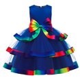 thumbnail image 1 of B91xZ Robes à Manches Courtes pour Petites Filles Robe Midi Décontractée à Manches Volantées, Bleu 3-4 Ans, 1 of 5