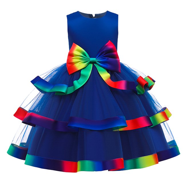 B91xZ Robes à Manches Courtes pour Petites Filles Robe Midi Décontractée à Manches Volantées, Bleu 3-4 Ans