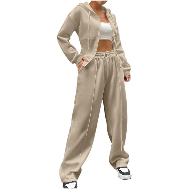 Timegard Womens Sets 2 Piece Sweatsuits Zip up Hooded Long Sleeve Jackets Drawstring Wide Leg Pants with Pockets Outfits