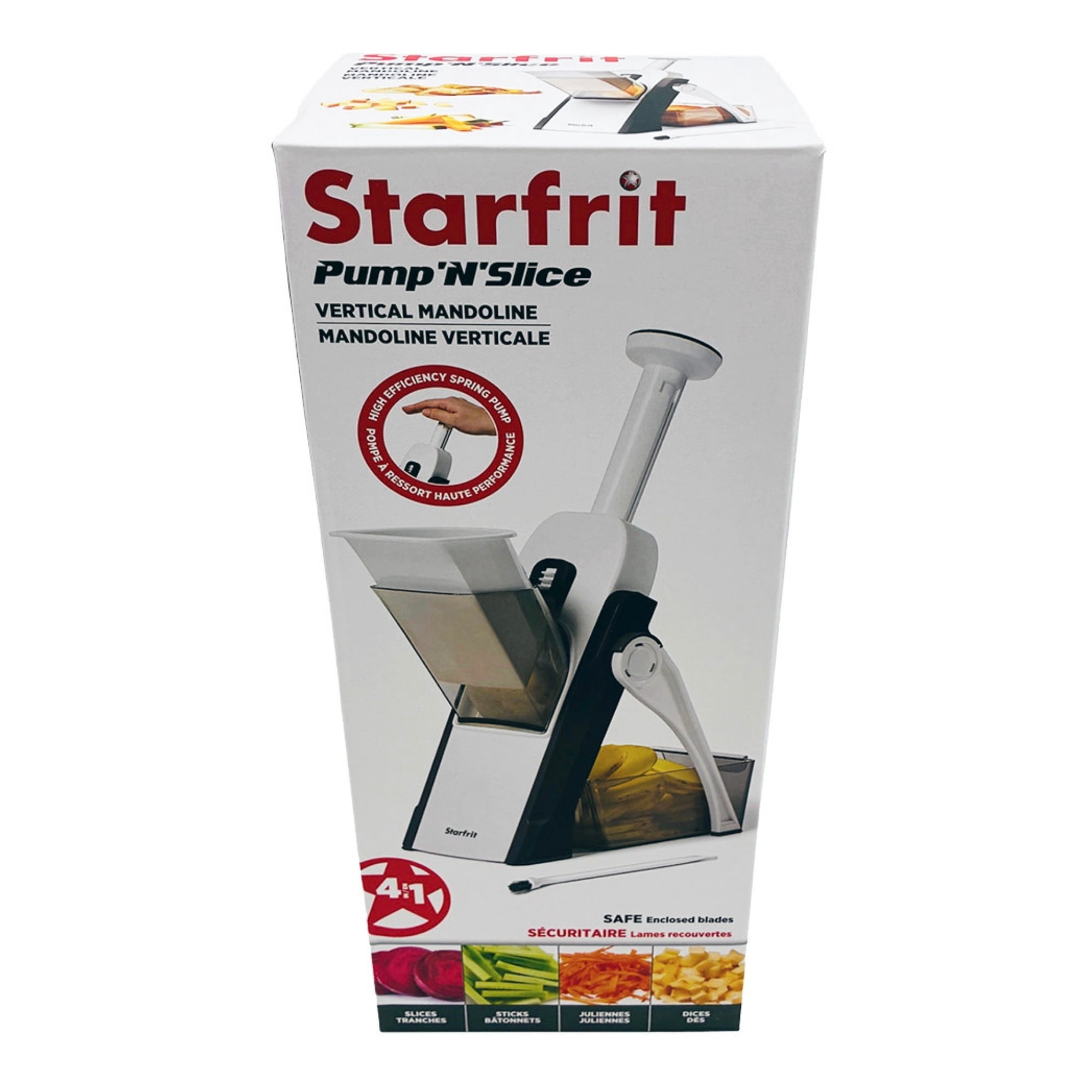 Starfrit Pump'N'Slice Vertical Mandoline, Safe Adjustable Vegetable & Fruit Slicer