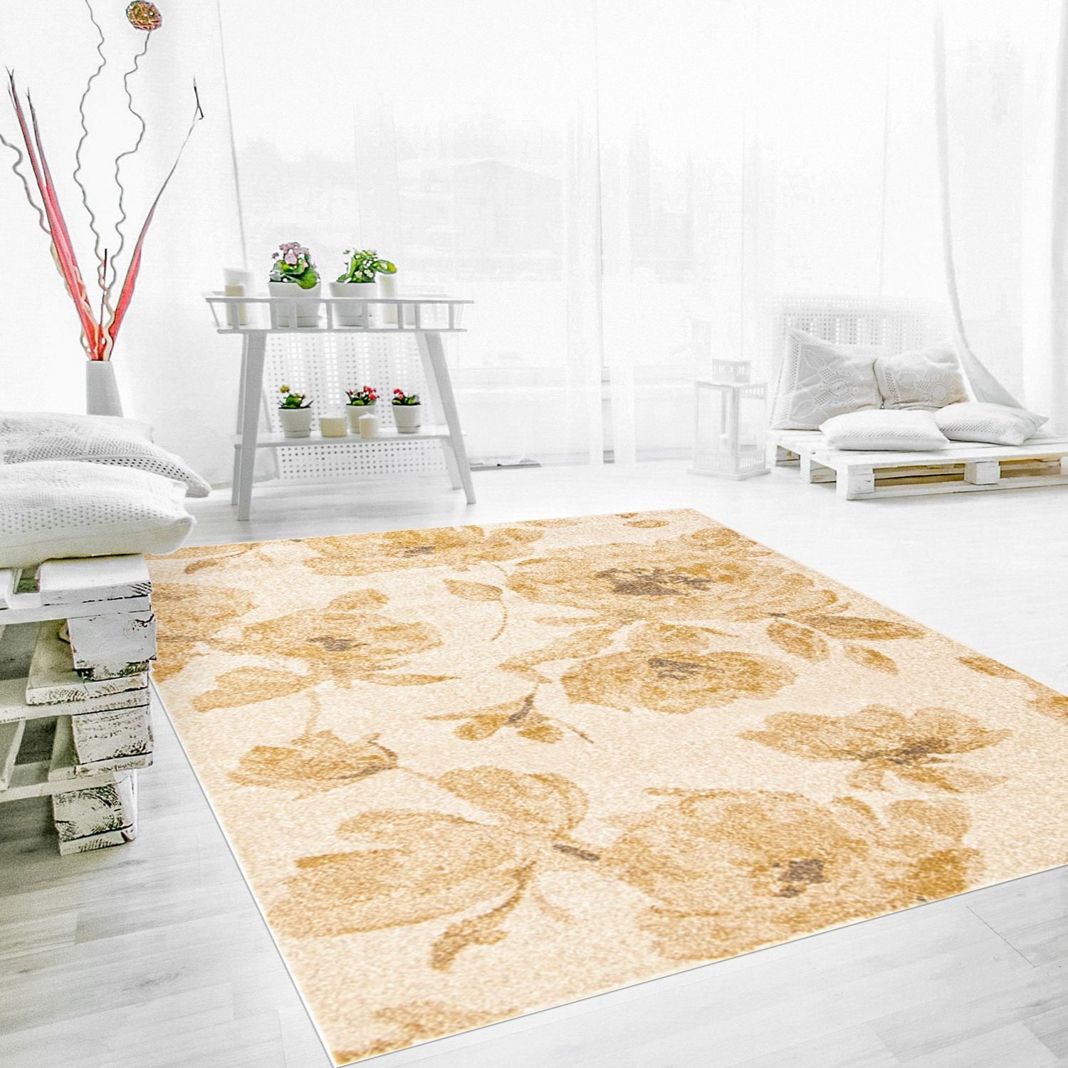 Tapis d'Interieur ECARPET Floral pour Salon, Chambre à Coucher, Chambre d'Enfant Collection Karina