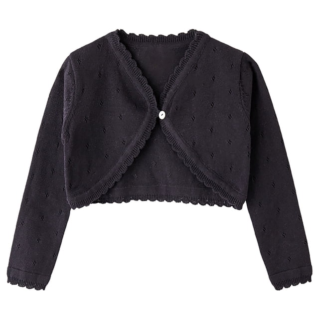 Timegard Girl Lightweight Cardigan Open Front Button Hollow out Children Comfy Cute Knit Shrug Solid Color