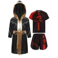 thumbnail image 1 of iiniim Kids Boys Boxing Uniform Long Satin Hooded Cloak Boxing Robe with Training Tarcksuit Set Black&Red 8, 1 of 5