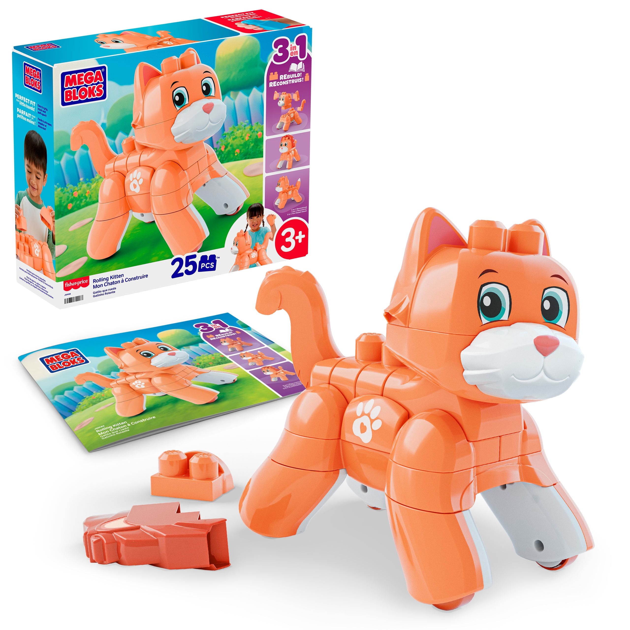 MEGA-BLOKS-Fisher-Price-Rolling-Kitten-Block-Toy-with-Rolling-Wheels-(25-Pieces)-for-Kids