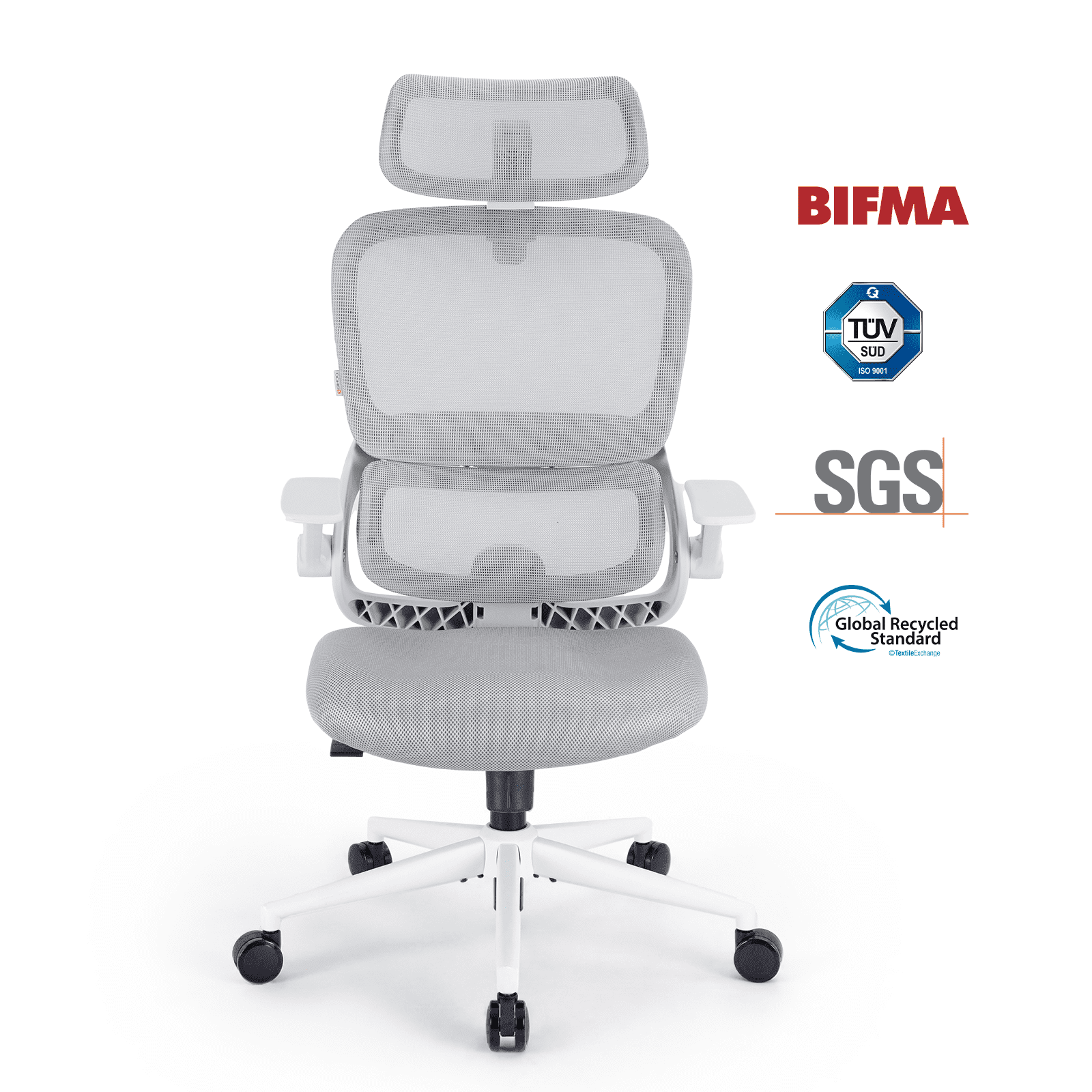 SIHOO B100 Se Office Chair, with Dual Back & Cotton Seat, Super Wide Headrest, 300lb, Grey