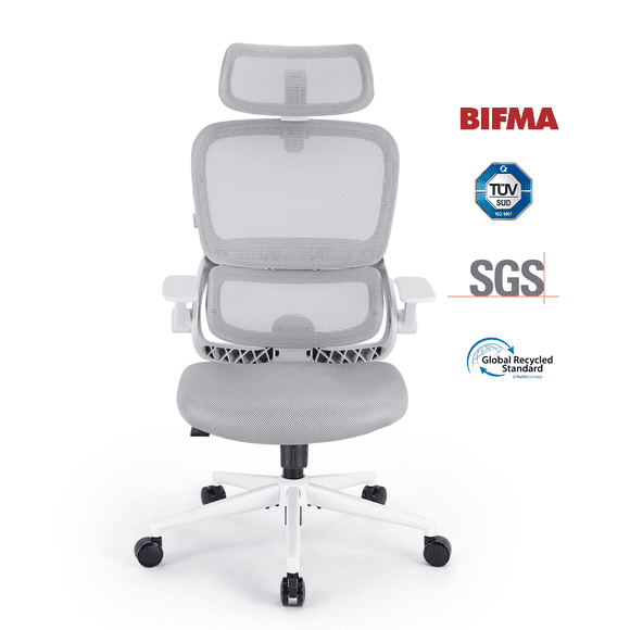 SIHOO B100 Se Office Chair, with Dual Back & Cotton Seat, Super Wide Headrest, 300lb, Grey