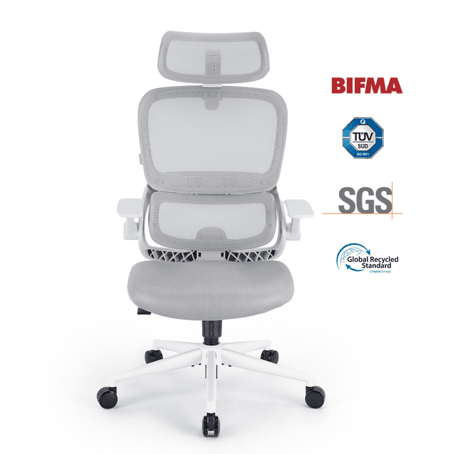 SIHOO B100 Se Office Chair, with Dual Back & Cotton Seat, Super Wide Headrest, 300lb, Grey