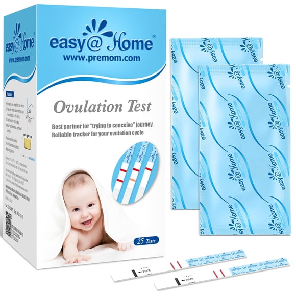 Easy@Home Ovulation Test Strips, 25 Pack Fertility Predictor Kit, Powered by Premom iOS and Android App, 25 LH Strips