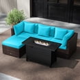 thumbnail image 4 of Costway 5 PCS Patio Furniture Set Heavy-duty Frame Rattan Sofa Set with 60,000 BTU Firepit Table Turquoise, 4 of 10