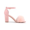 thumbnail image 3 of BLISSFUL STEP Edition Women's Faux Fur Ankle Strap Block Heel Open Toe Sandals Pink 6, 3 of 8