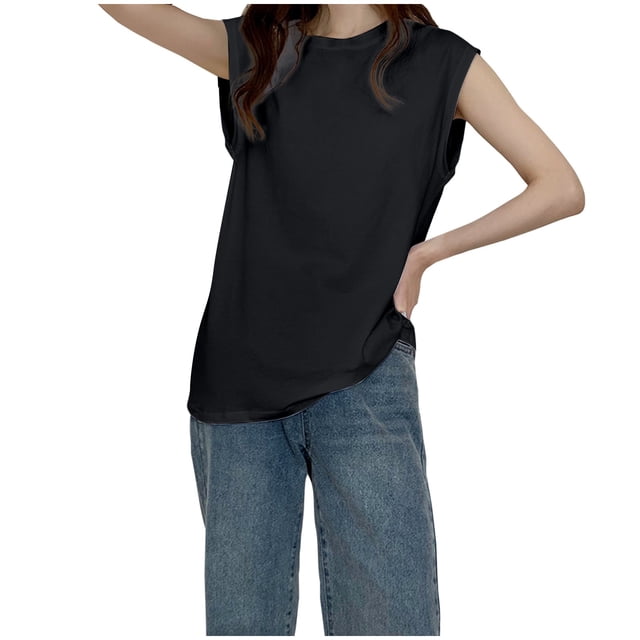 Timegard T-Shirts d'Été pour Femmes à Manches Cap, Col Ras du Cou, T-Shirts Athlétiques Décontractés Amples, Couleur Unie