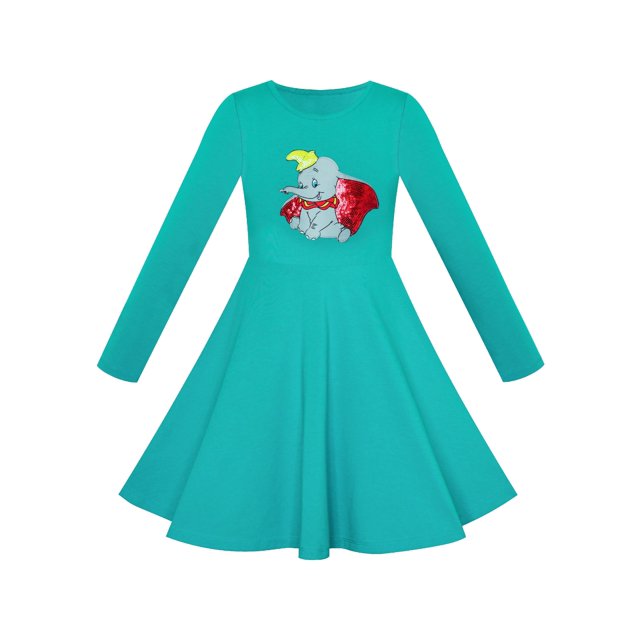 Robe Fille Éléphant Vert Dumbo Brodé Manches Longues 8 Ans