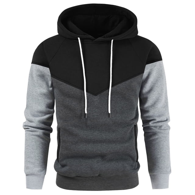Yuyuzo Men Pullover Sweatshirts Long Sleeve Drawstring Hooded Sports Solid Color Patchwork Hoodies for Men