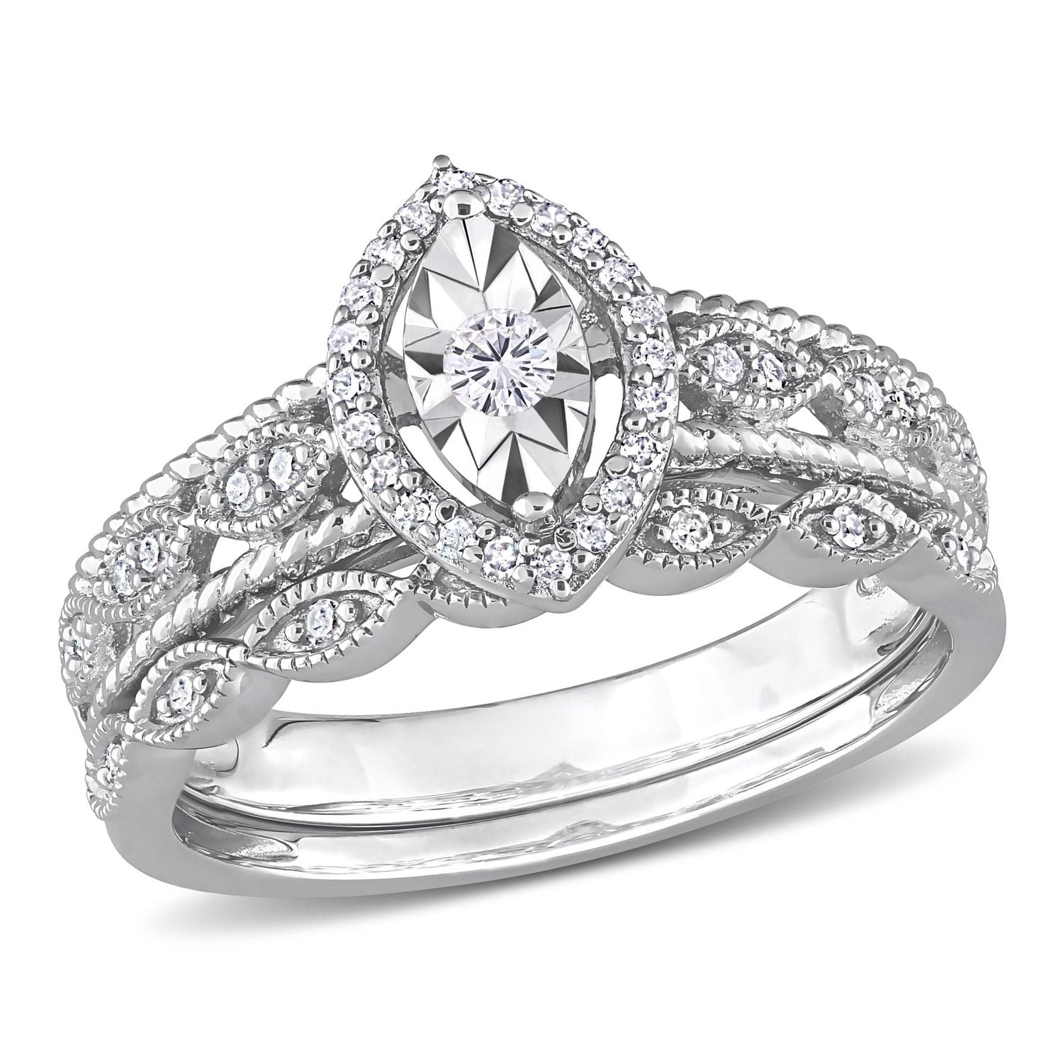 Miabella 1/5 Carat T.W. Diamond Sterling Silver Marquise Halo Bridal Ring Set