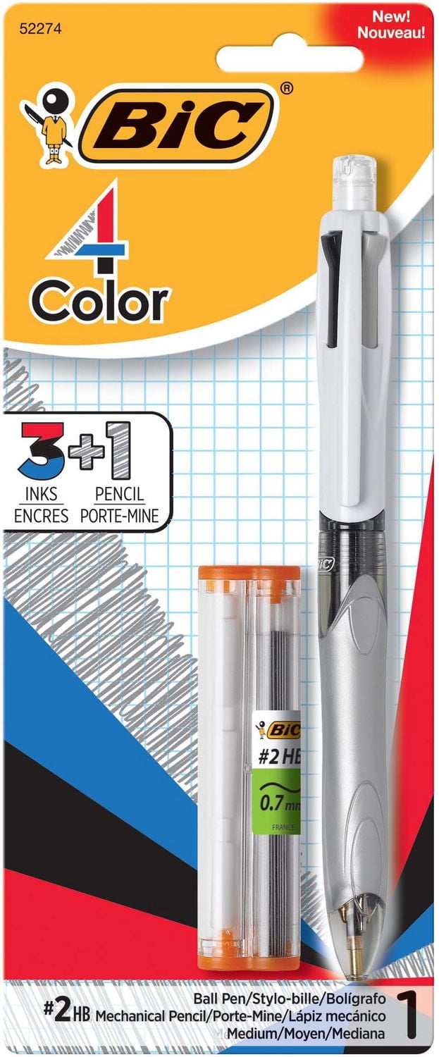BIC 4-Color 3+1 Ballpoint Pen and Pencil, Medium Point (1.0 mm), 0.7mm Lead, Assorted Inks, 1 Count
