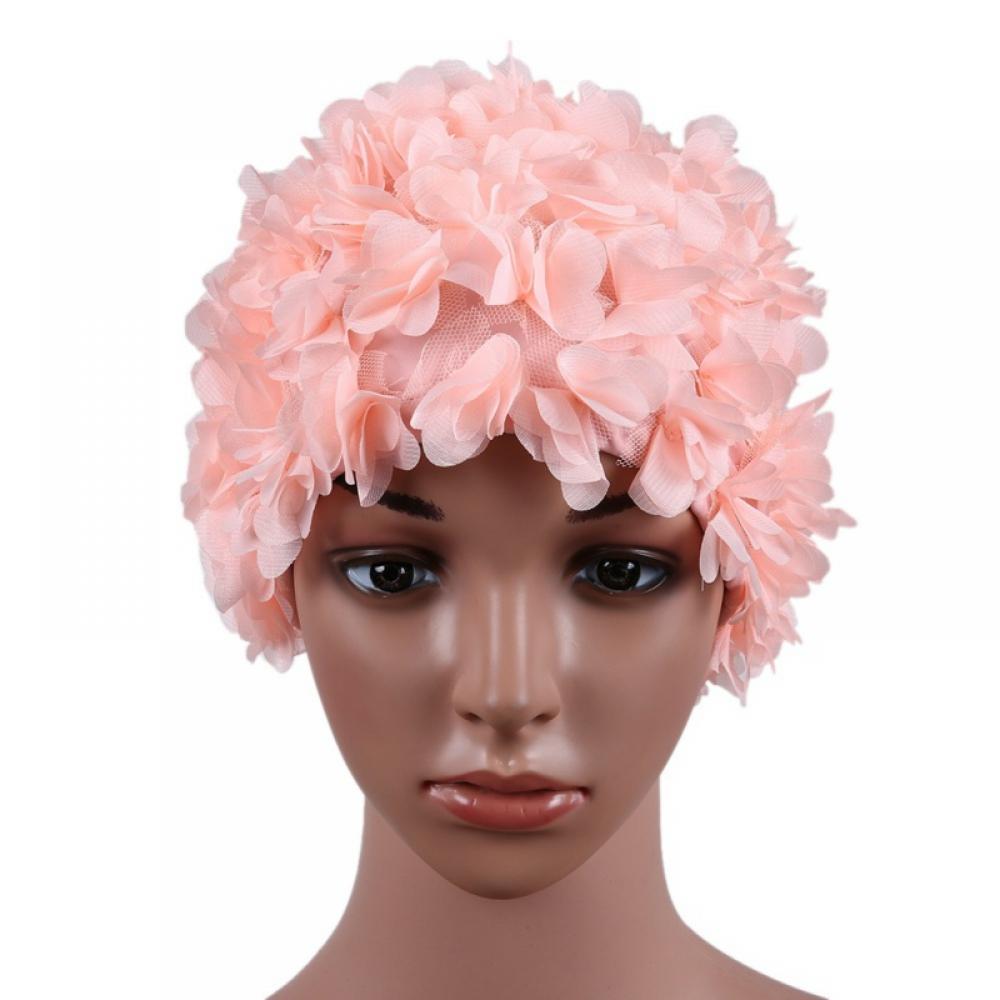 Floral Petal Ladies Bathing Swim Cap Women Retro Swim Hat Long Hair