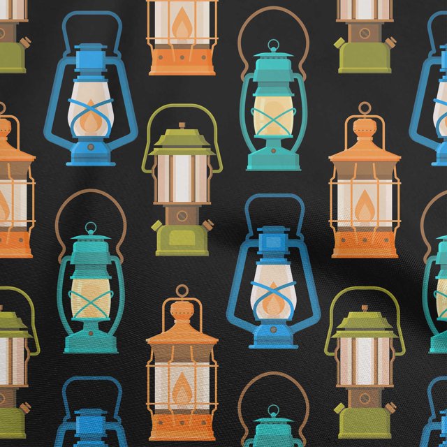 oneOone Polyester Lycra Black Fabric Retro Lantern Sewing Material Print Fabric By The Yard 56 Inch Wide