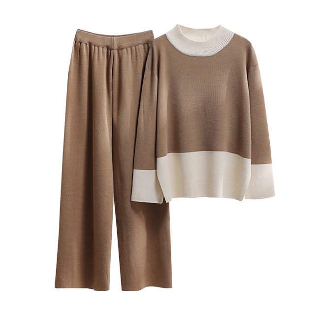 Yuyuzo Womens Ribble Knit 2 Piece Sets Long Sleeve Turtleneck Pullover Sweaters with Straight Leg Pants Suits