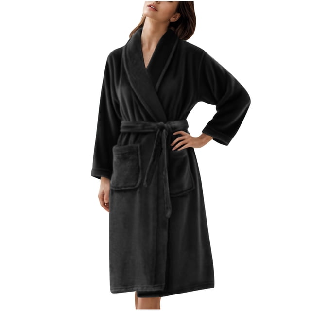 Women's Robe Fleece Plush Soft Fluffy Fuzzy Cozy Winter Warm Lightweight Kimono Robes Knee Length Bathrobe