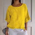 thumbnail image 2 of Plebaso Women's Cotton Linen T-Shirts Ruffle Sleeve Crew Neck Tee Shirts Solid Color Lightweight Tees Tops, 2 of 7