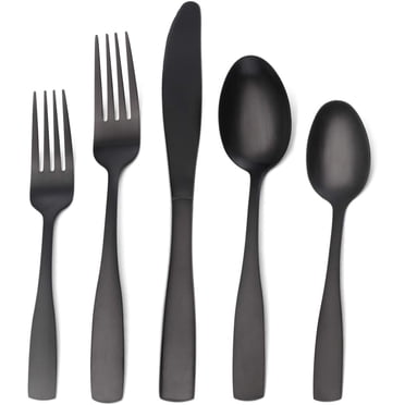 Matte Black Silverware Set, Satin Finish Stainless Steel Flatware Set,Kitchen Utensil Set Service for ,Tableware Cutlery Set for Home and Restaurant, Dishwasher Safe