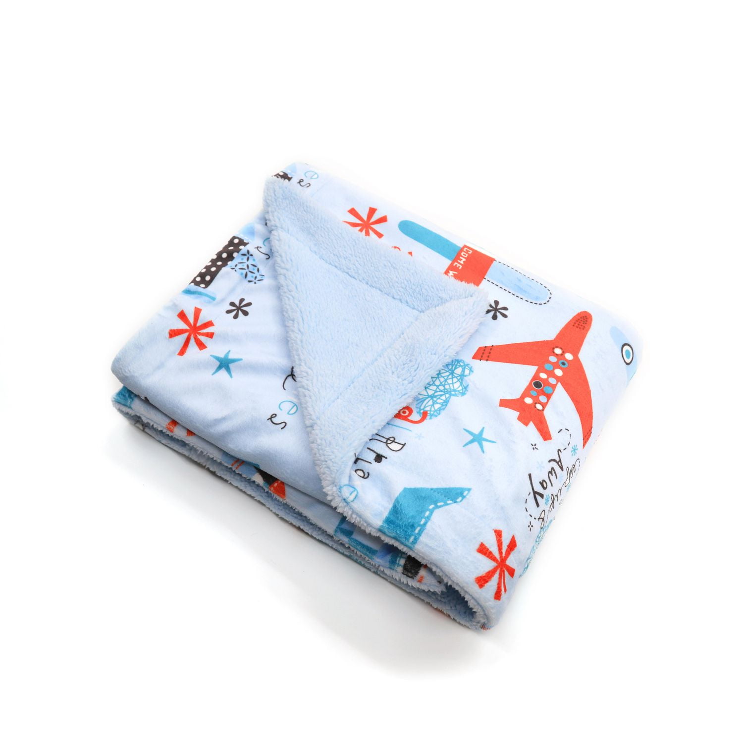 Couverture réversible en flanelle polaire douce et chaude pour enfants, motif avion, 101 x 127 cm, motif de base bleu
