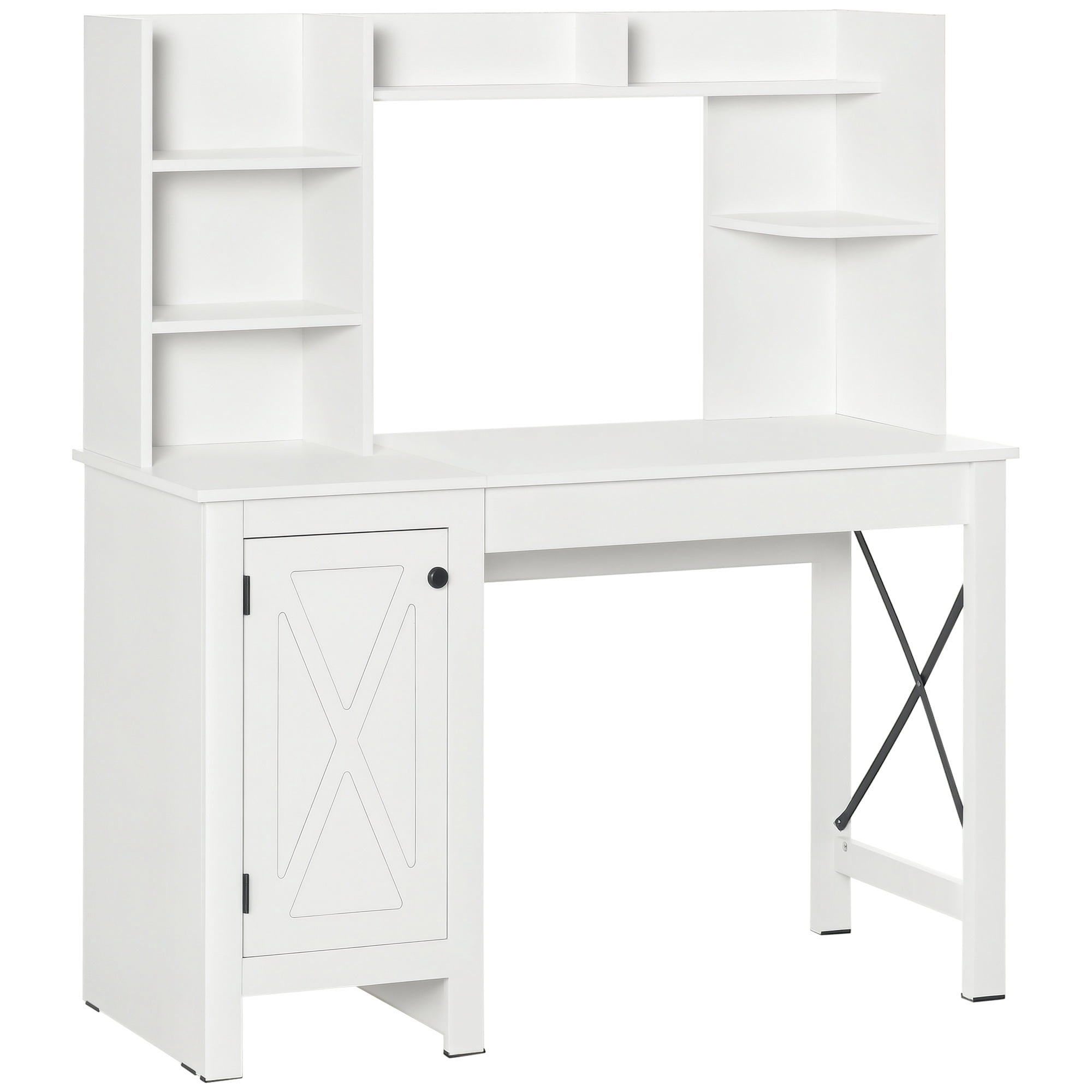 HOMCOM 47 Inch Computer Desk, Home Office Desk with Storage, White