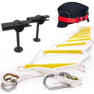 Safety Ladder 32 ft Flame Resistant - Innovative Solution Ladder with Stand-Off Stabilizers, Safety Cord & Belt - Reusable - Weight Capacity up to 2000 Pounds