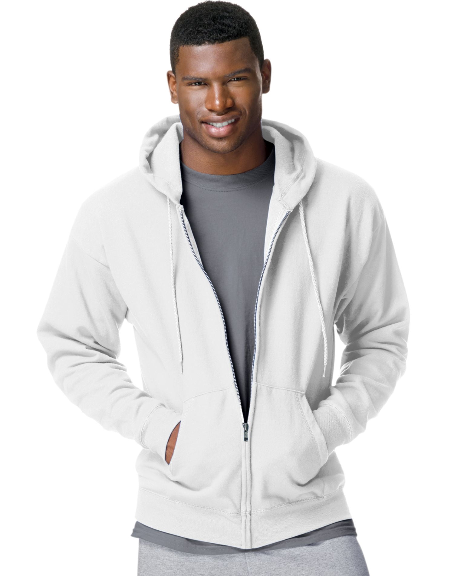 Hanes ComfortBlend EcoSmart Chandail à Capuchon à Fermeture Éclair Intégrale pour Hommes, 2TG, Blanc