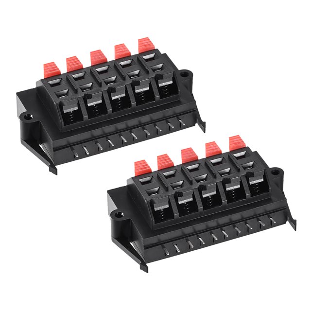 Unique Bargains 10 Way Spring Speaker Terminal Clip Push Release Connector Audio Cable Terminals Strip Block Black Red WP10-11, 2Pcs