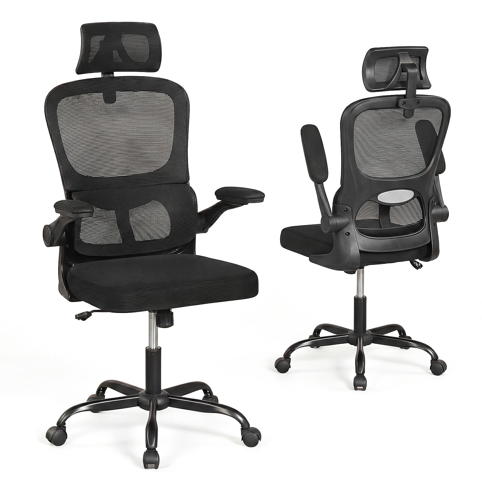 Costway Mesh Office Chair with Adaptive Lumbar Support Flip-up Padded Armrests Headrest