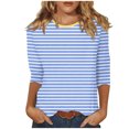 thumbnail image 2 of Jovati Blouse Décontractée à Manches Courtes et Col Rond pour Femmes, Imprimé à Rayures, Mélange Polyester-Spandex, Tenue Quatre Saisons, Coupe Fidèle à la Taille, Lavable à la Machine, 2 of 6