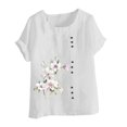 thumbnail image 4 of Cameland Hauts pour Femmes Col Rond Manches Courtes Imprimé Floral Chemise Ample, 4 of 5