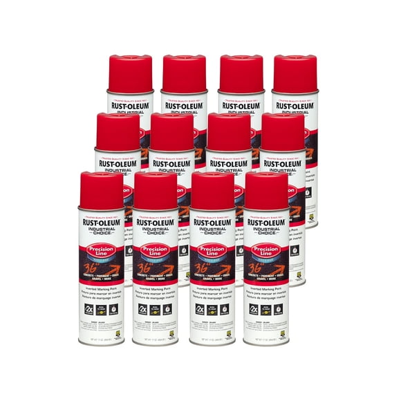 Rust-Oleum 203038-12PK Choix Industriel Peinture en Aérosol Inversée à Base d'Eau pour Marquage, 17 Oz, Rouge Sécurité, Lot de 12