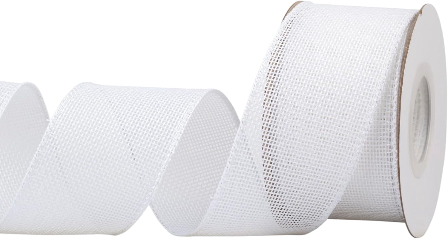 Joycrosso Burlap Wired Edge Ribbon 2 inch x 10 Yards, White, Ideal for Crafting, Gift Wrapping, Wreath, Christmas Tree, and Rustic Wedding Decorations