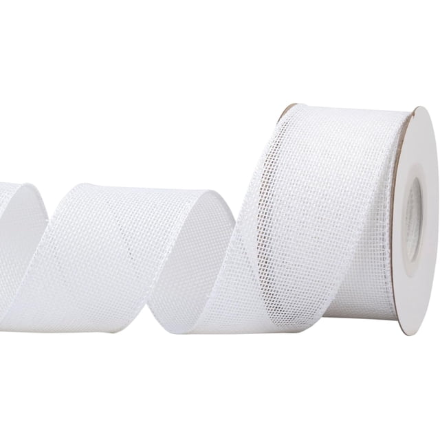 Joycrosso Burlap Wired Edge Ribbon 2 inch x 10 Yards, White, Ideal for Crafting, Gift Wrapping, Wreath, Christmas Tree, and Rustic Wedding Decorations