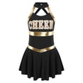 thumbnail image 3 of vastwit Tenue d'Uniforme de Cheerleading pour Filles Sans Manches Robe à Imprimé de Lettres Costume de Performance de Danse Noir 10, 3 of 7