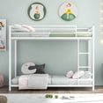 thumbnail image 4 of Gymax Twin Over Twin Bunk Bed Frame Platform W/Guard Rails & Side Ladder White, 4 of 10