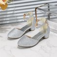 thumbnail image 2 of New Kids Girls Dress Shoes Chunky Low Heels Sequins Ankle Strap Adjustable Buckle Rhinestone Pendant Glitter Sparkling Ballet Performance Wedding Party Mary Jane Princess Shoes Silver, 2 of 8